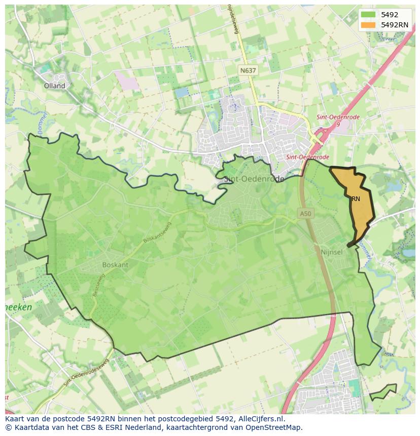 Afbeelding van het postcodegebied 5492 RN op de kaart.