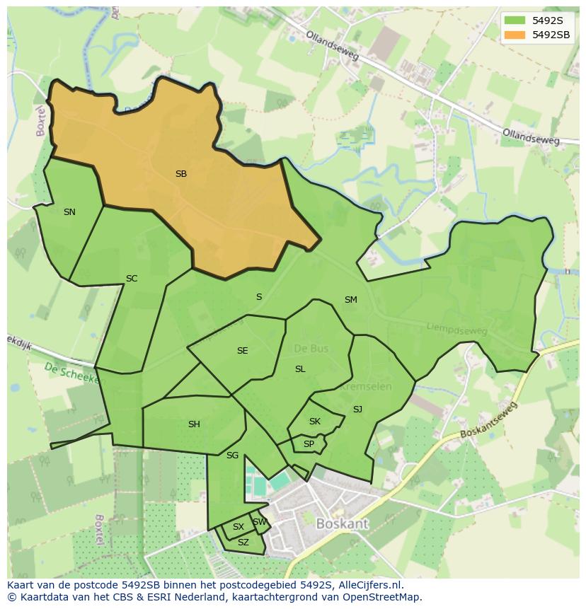 Afbeelding van het postcodegebied 5492 SB op de kaart.