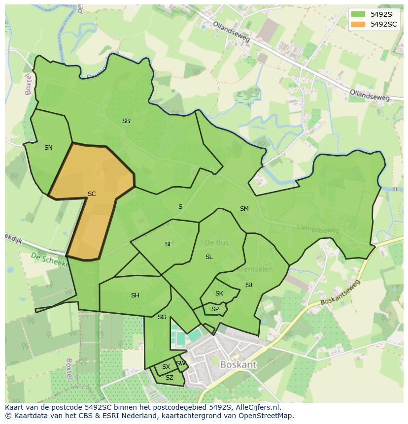 Afbeelding van het postcodegebied 5492 SC op de kaart.