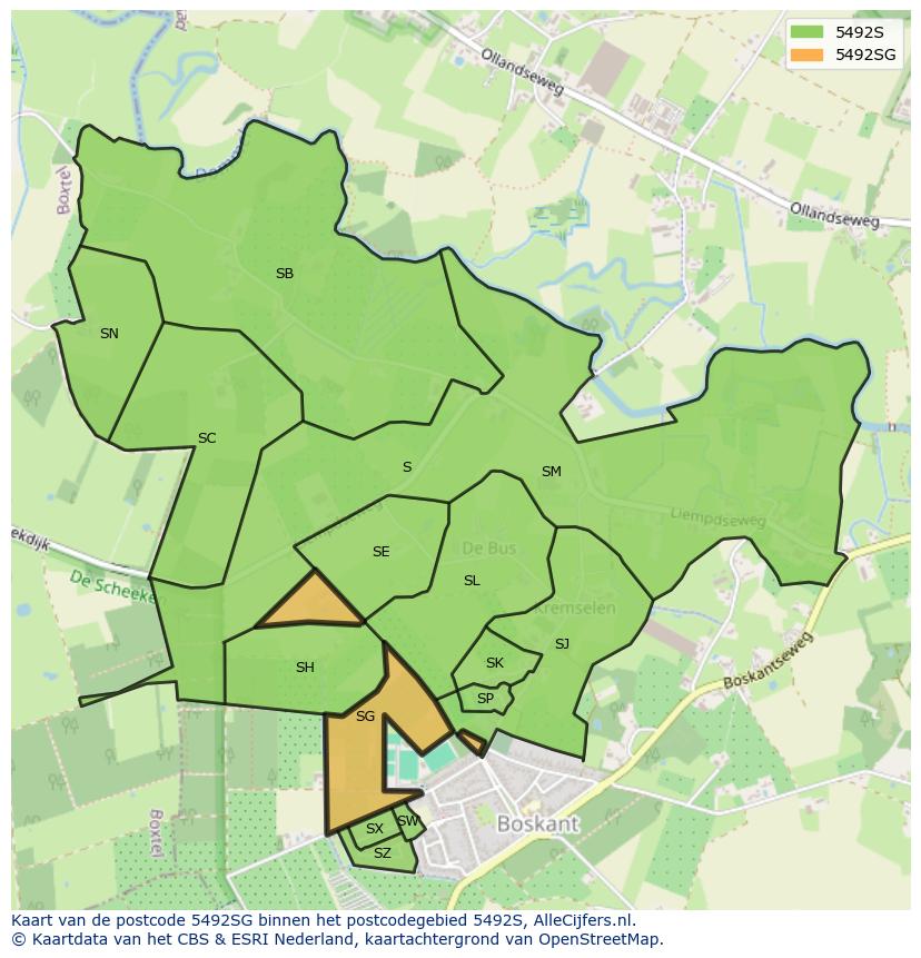 Afbeelding van het postcodegebied 5492 SG op de kaart.