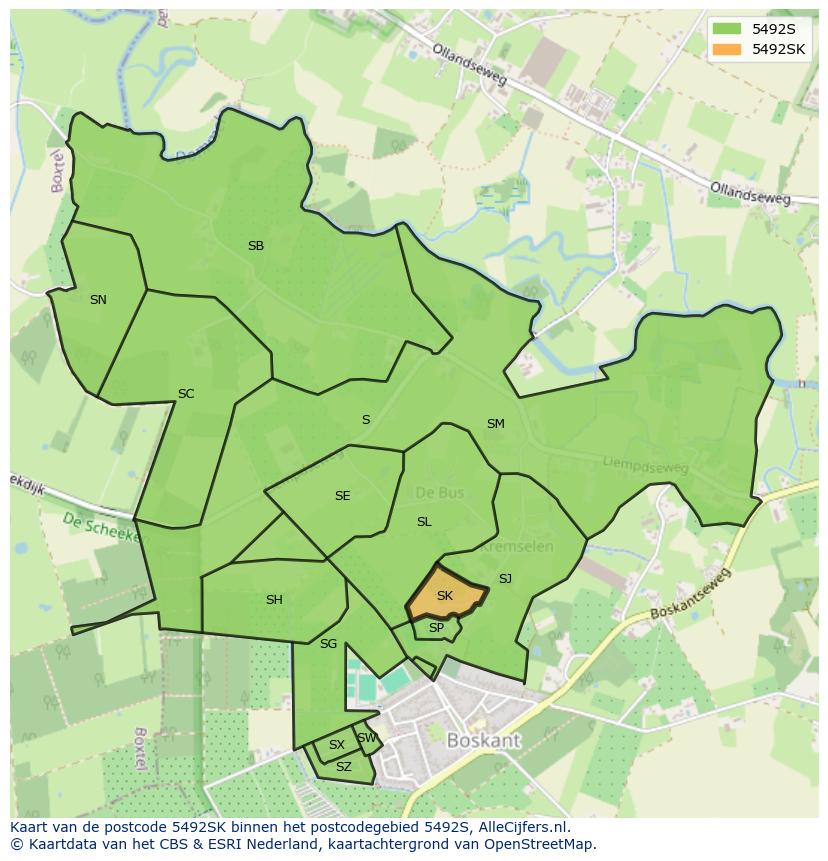 Afbeelding van het postcodegebied 5492 SK op de kaart.