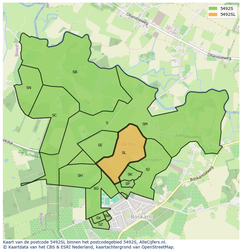 Afbeelding van het postcodegebied 5492 SL op de kaart.