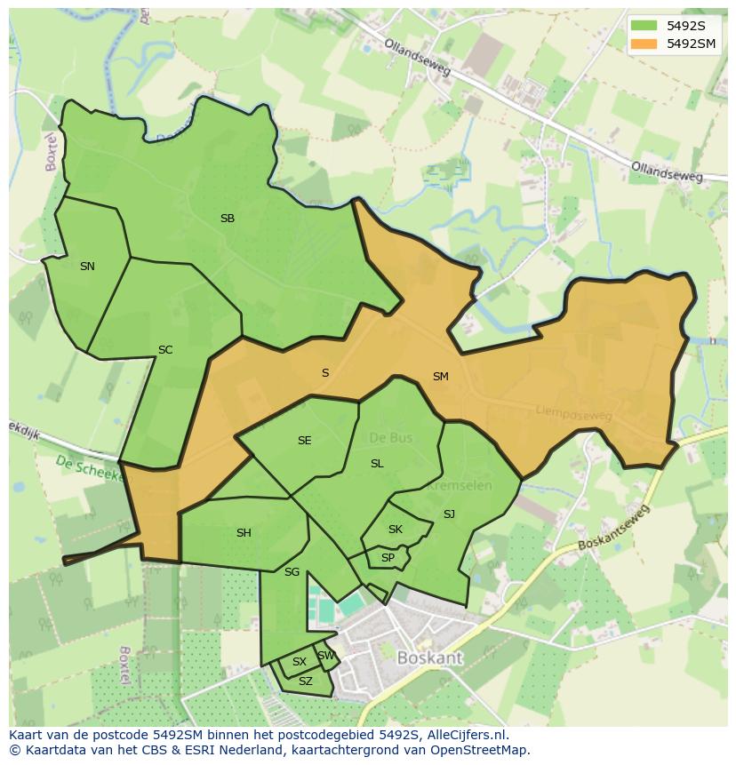 Afbeelding van het postcodegebied 5492 SM op de kaart.