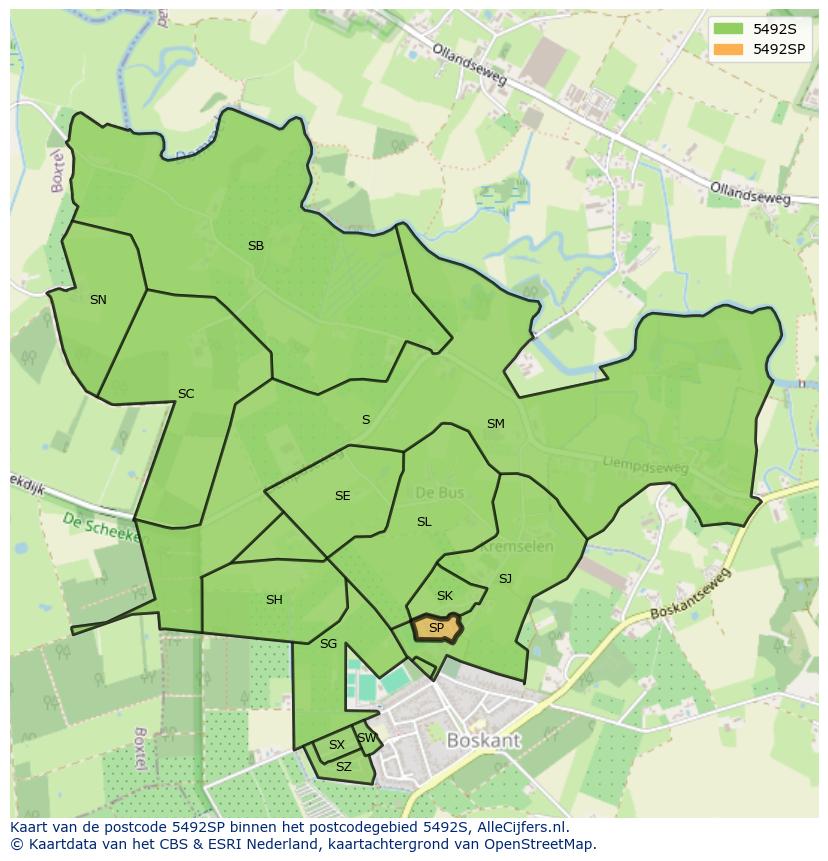 Afbeelding van het postcodegebied 5492 SP op de kaart.