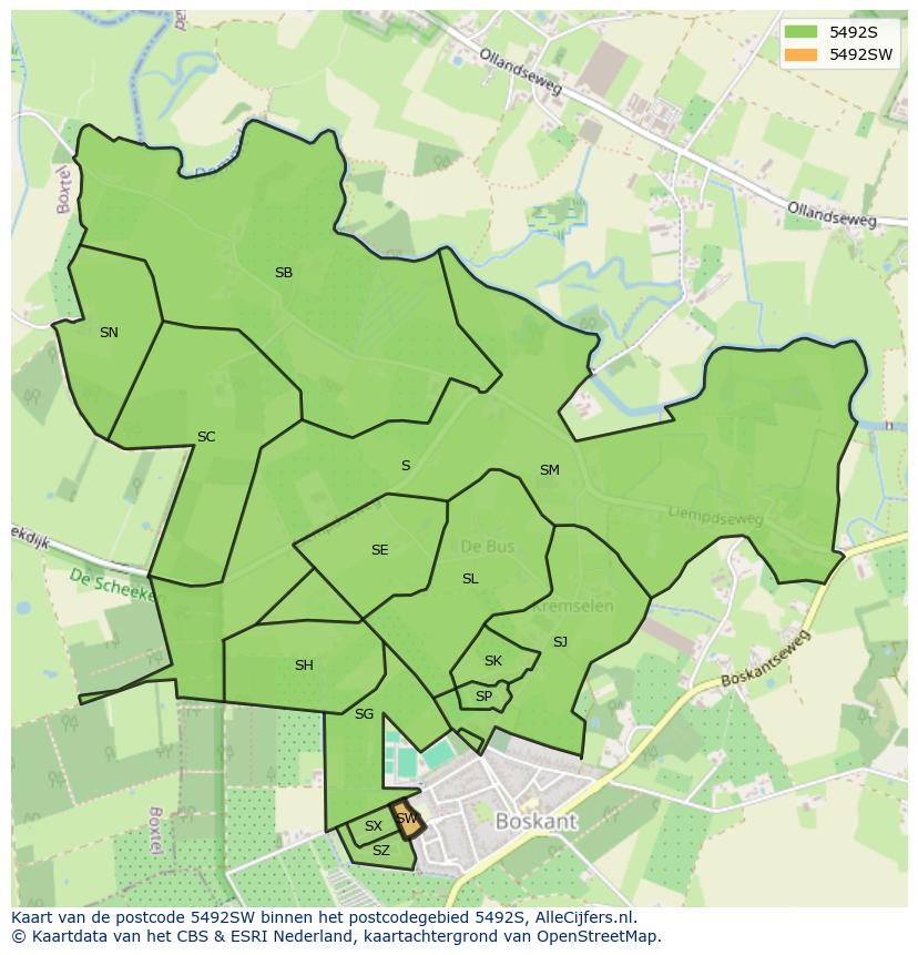 Afbeelding van het postcodegebied 5492 SW op de kaart.