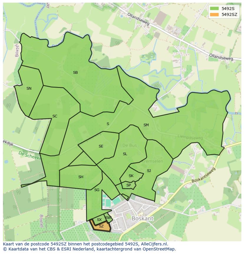 Afbeelding van het postcodegebied 5492 SZ op de kaart.