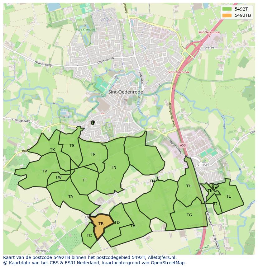 Afbeelding van het postcodegebied 5492 TB op de kaart.