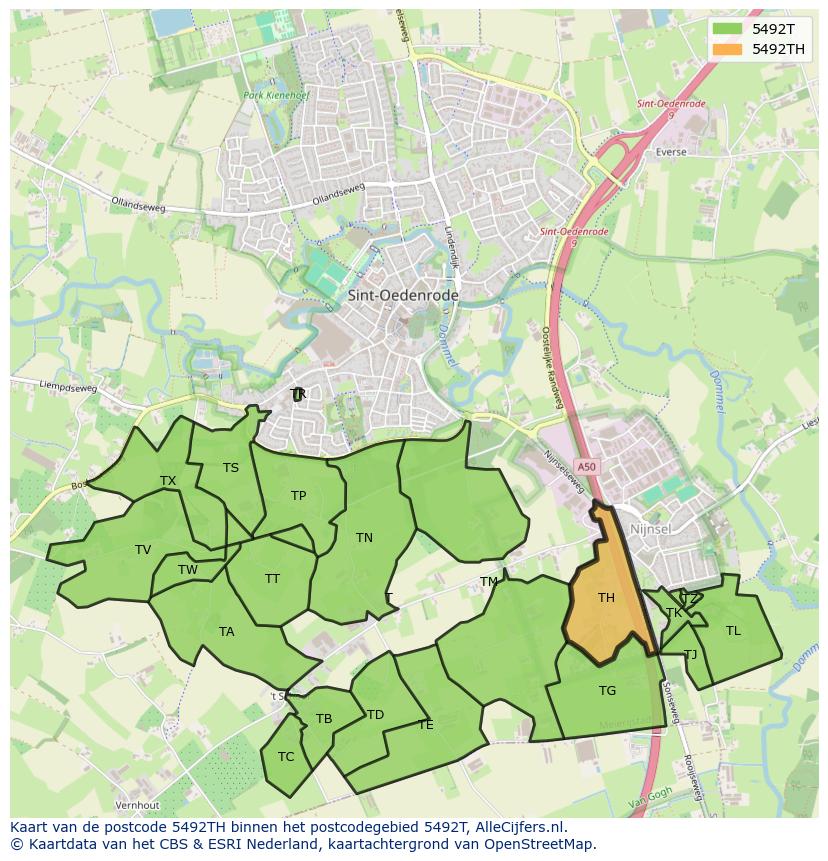 Afbeelding van het postcodegebied 5492 TH op de kaart.
