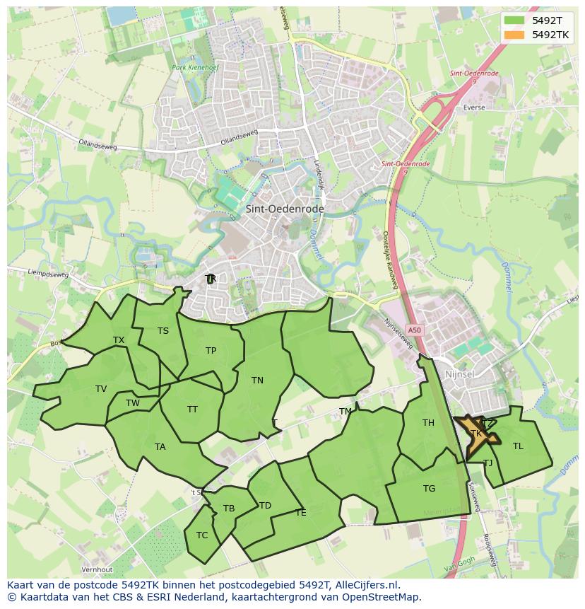 Afbeelding van het postcodegebied 5492 TK op de kaart.