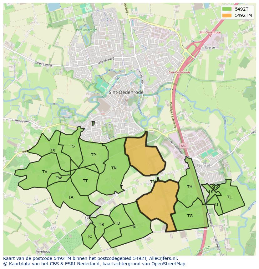 Afbeelding van het postcodegebied 5492 TM op de kaart.