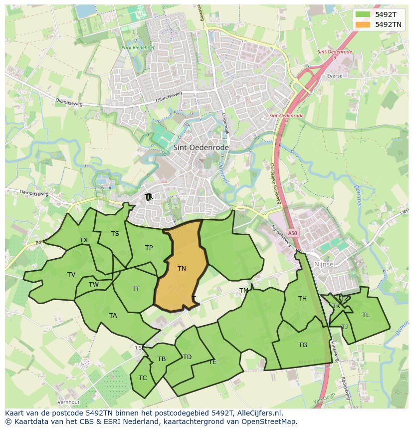 Afbeelding van het postcodegebied 5492 TN op de kaart.