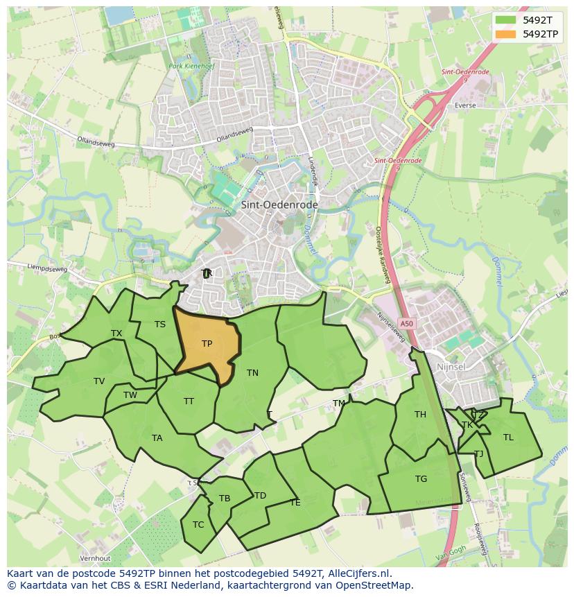 Afbeelding van het postcodegebied 5492 TP op de kaart.