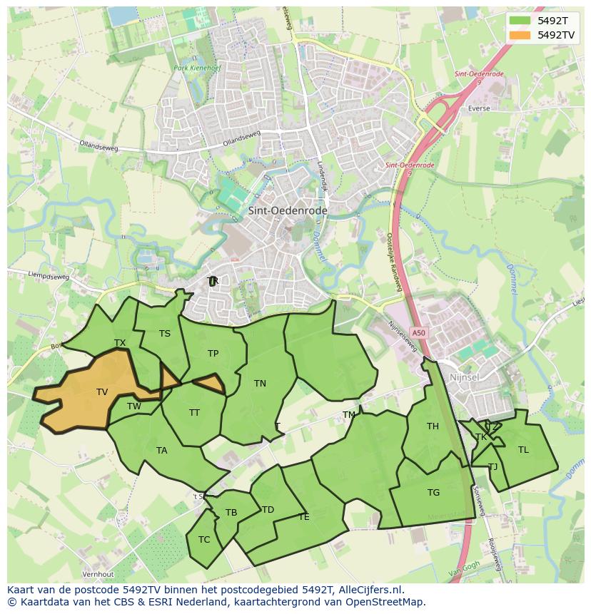 Afbeelding van het postcodegebied 5492 TV op de kaart.