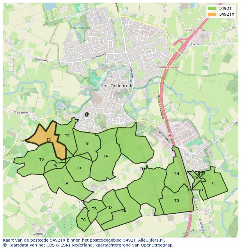 Afbeelding van het postcodegebied 5492 TX op de kaart.