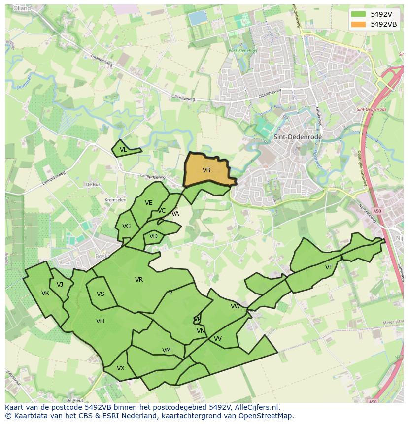 Afbeelding van het postcodegebied 5492 VB op de kaart.
