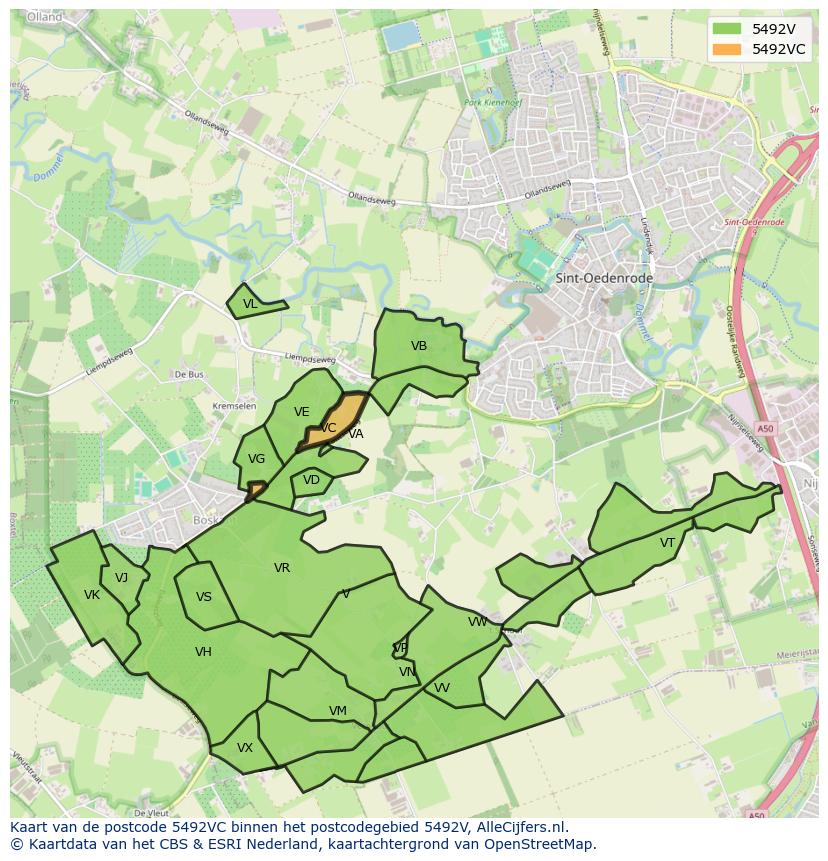 Afbeelding van het postcodegebied 5492 VC op de kaart.