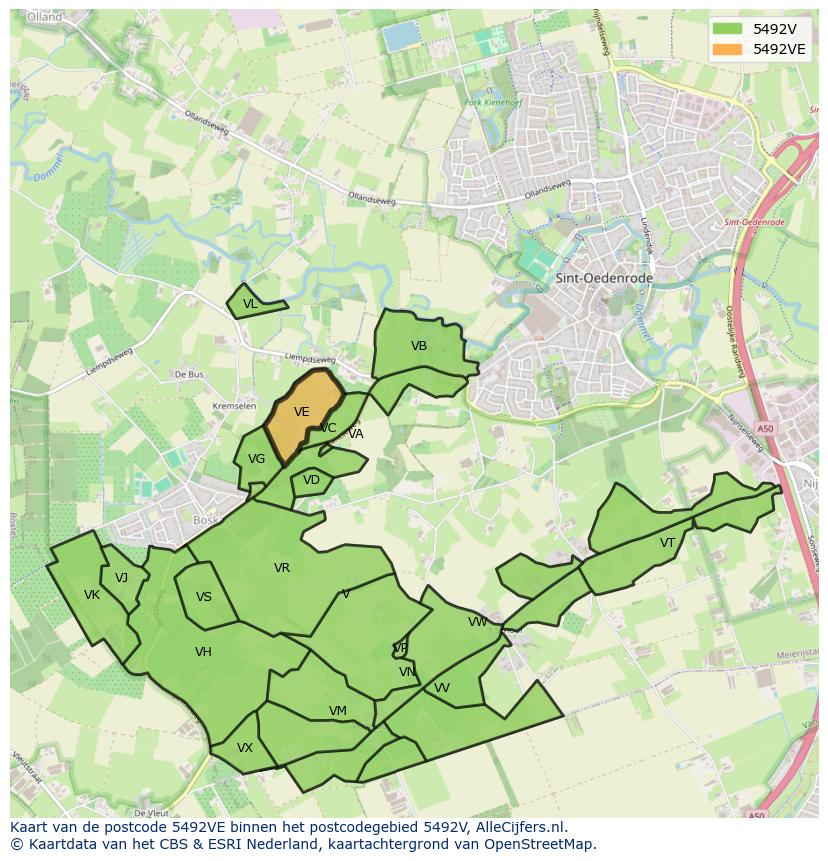 Afbeelding van het postcodegebied 5492 VE op de kaart.