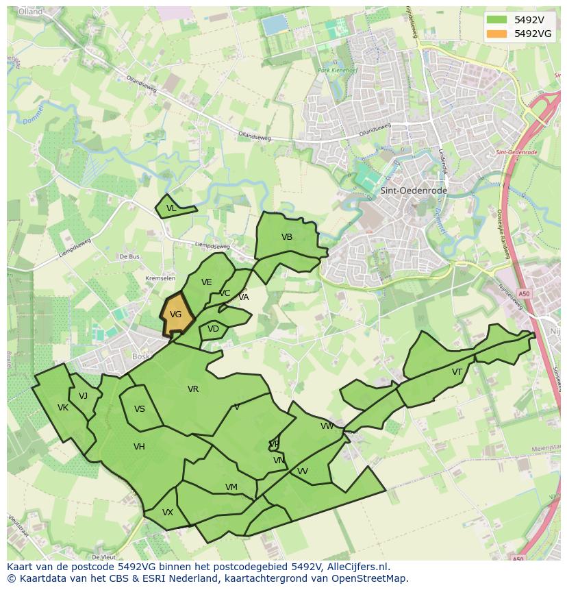 Afbeelding van het postcodegebied 5492 VG op de kaart.