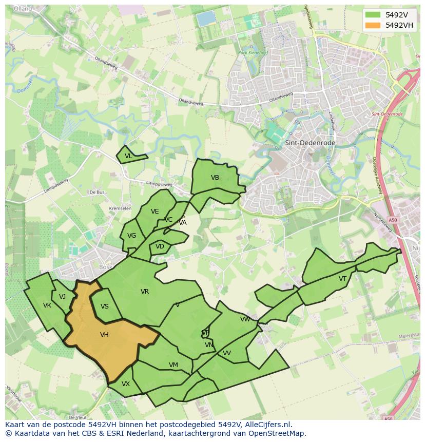 Afbeelding van het postcodegebied 5492 VH op de kaart.