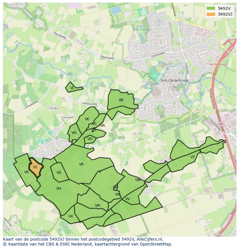 Afbeelding van het postcodegebied 5492 VJ op de kaart.