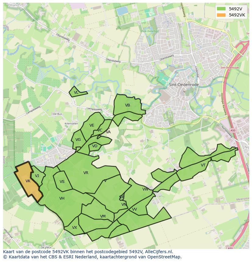 Afbeelding van het postcodegebied 5492 VK op de kaart.