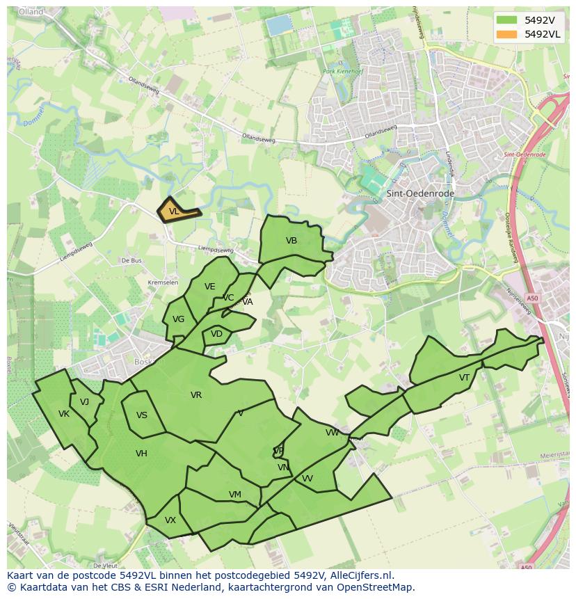 Afbeelding van het postcodegebied 5492 VL op de kaart.