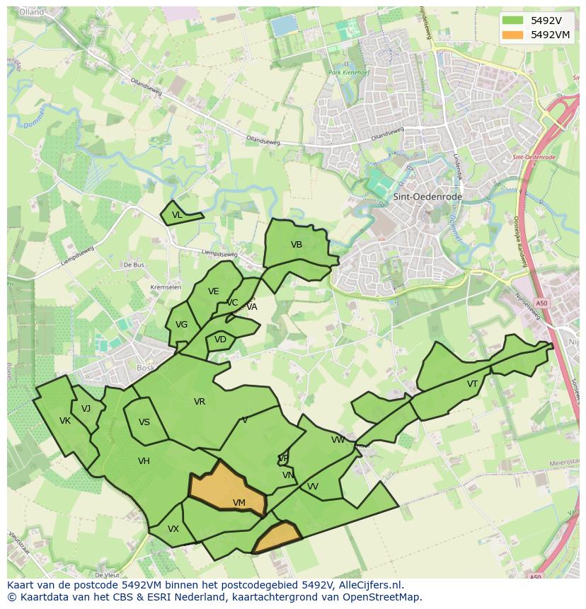 Afbeelding van het postcodegebied 5492 VM op de kaart.