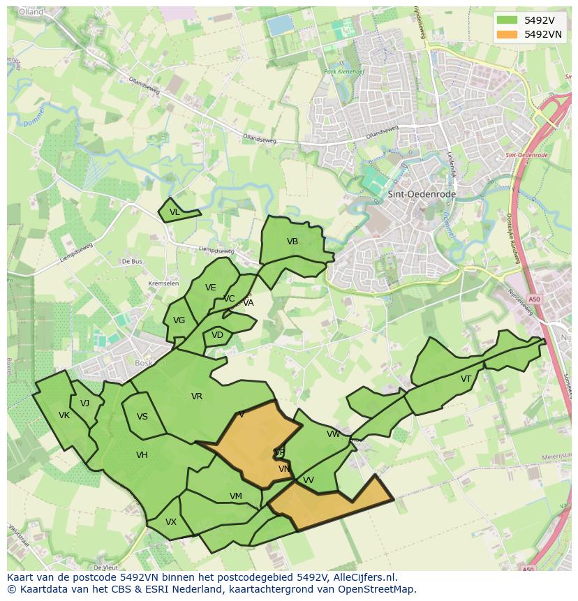 Afbeelding van het postcodegebied 5492 VN op de kaart.