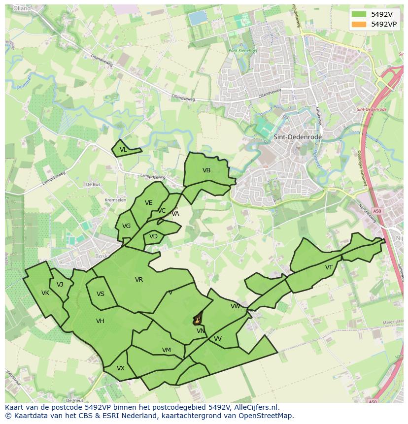 Afbeelding van het postcodegebied 5492 VP op de kaart.