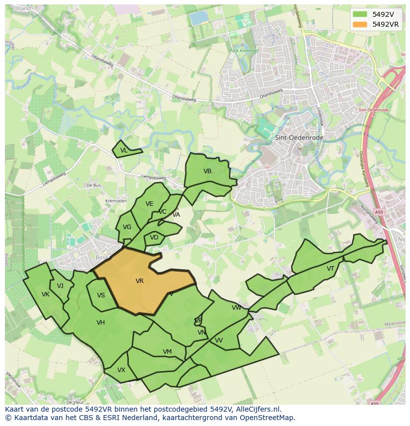 Afbeelding van het postcodegebied 5492 VR op de kaart.