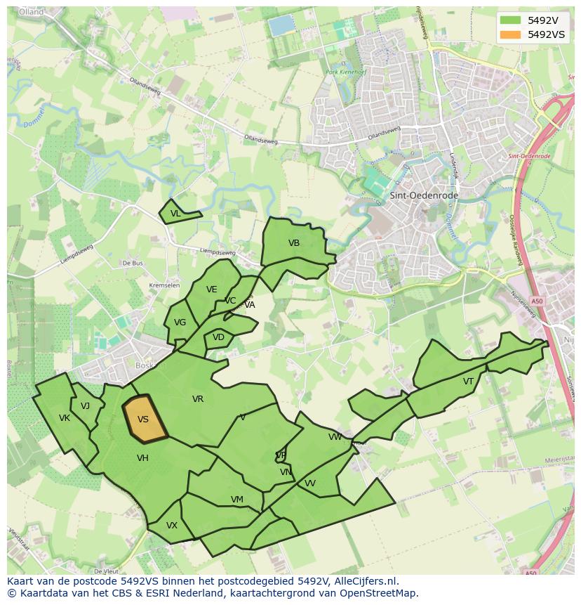 Afbeelding van het postcodegebied 5492 VS op de kaart.