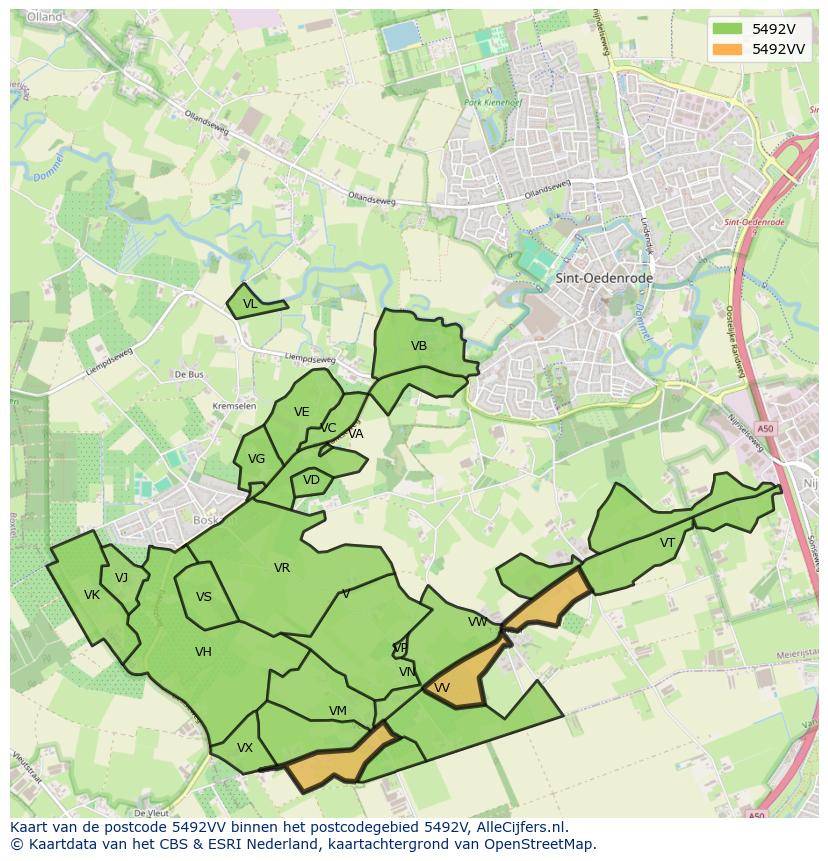 Afbeelding van het postcodegebied 5492 VV op de kaart.