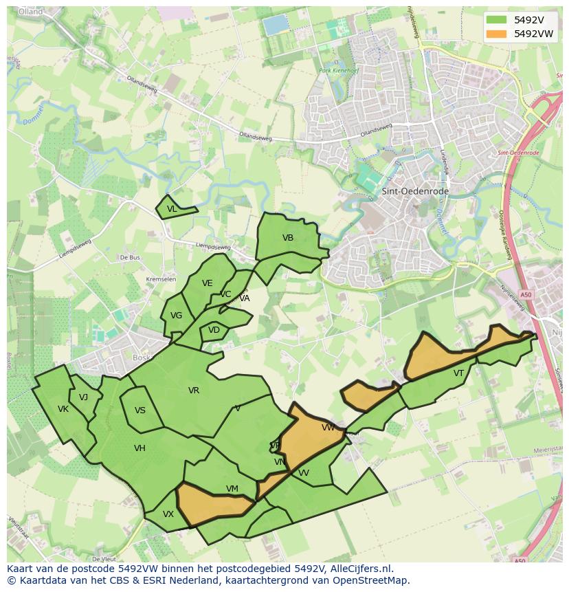 Afbeelding van het postcodegebied 5492 VW op de kaart.