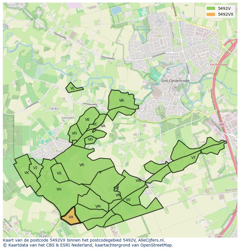 Afbeelding van het postcodegebied 5492 VX op de kaart.