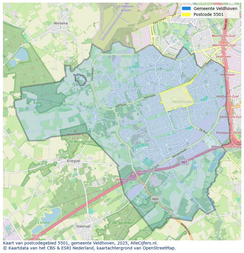 Afbeelding van het postcodegebied 5501 op de kaart.