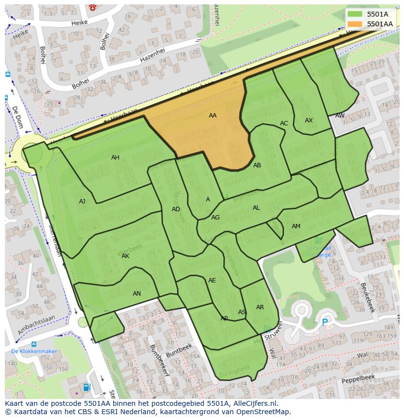 Afbeelding van het postcodegebied 5501 AA op de kaart.