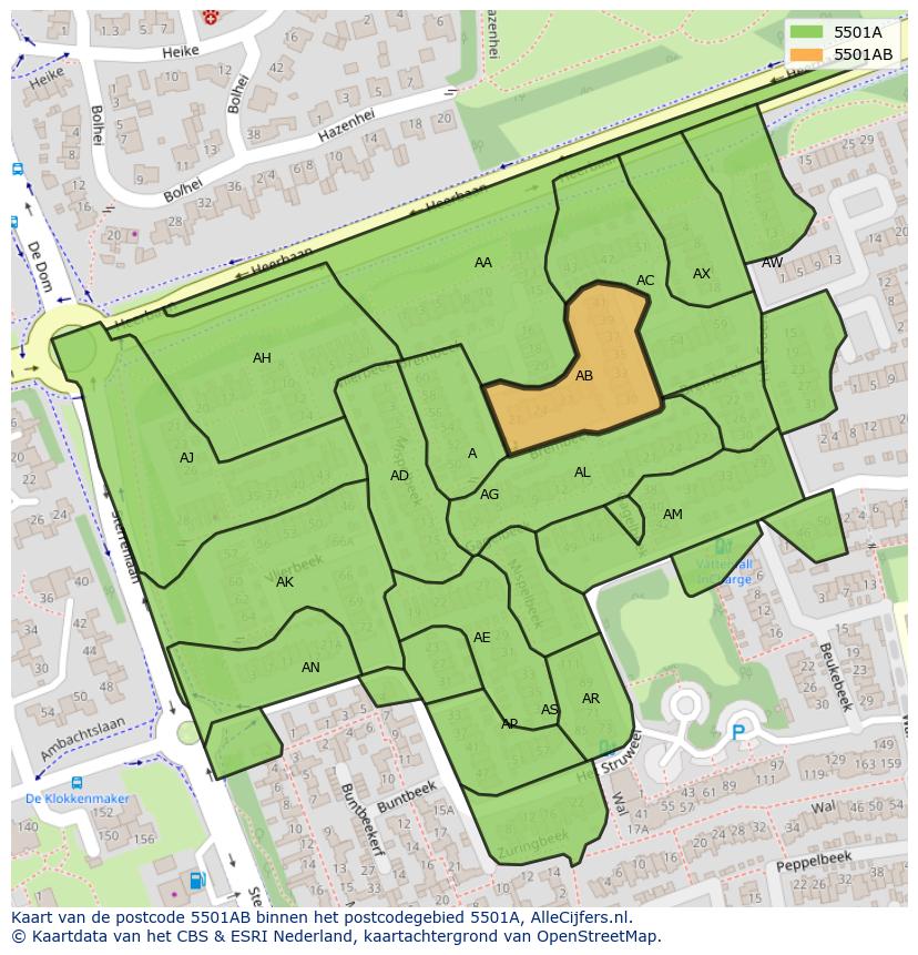 Afbeelding van het postcodegebied 5501 AB op de kaart.