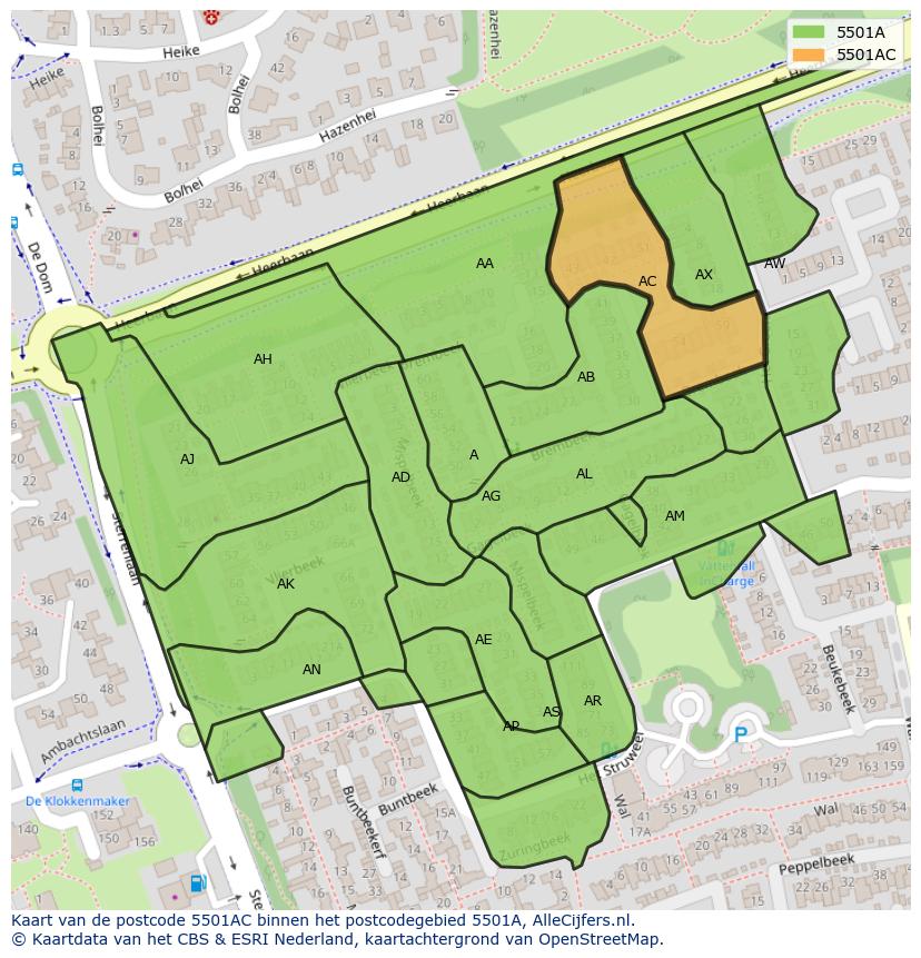 Afbeelding van het postcodegebied 5501 AC op de kaart.