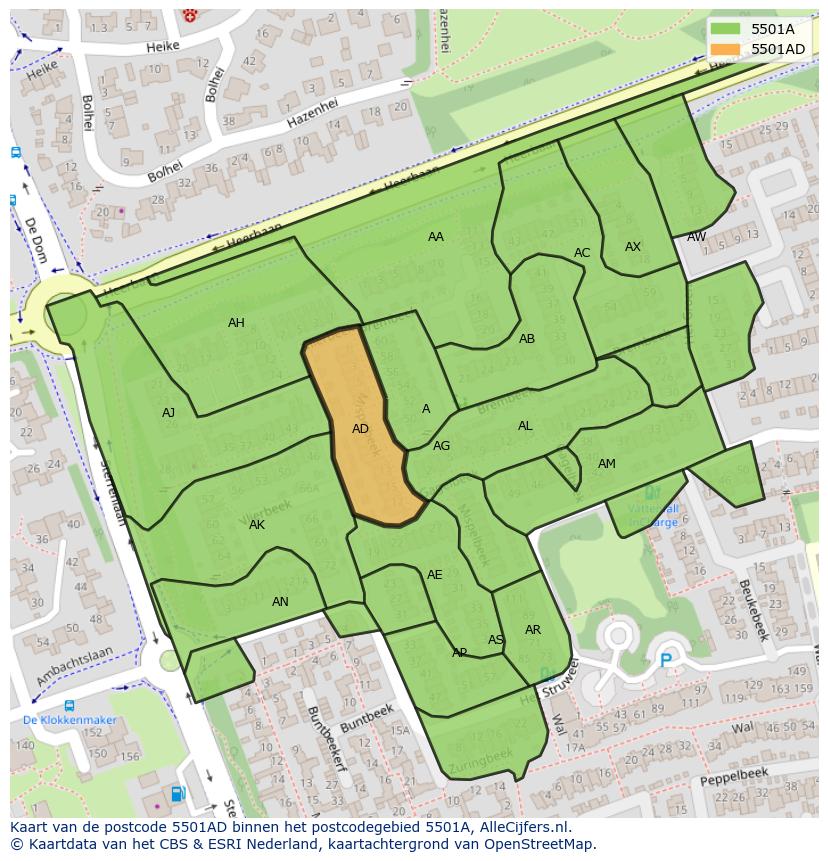 Afbeelding van het postcodegebied 5501 AD op de kaart.