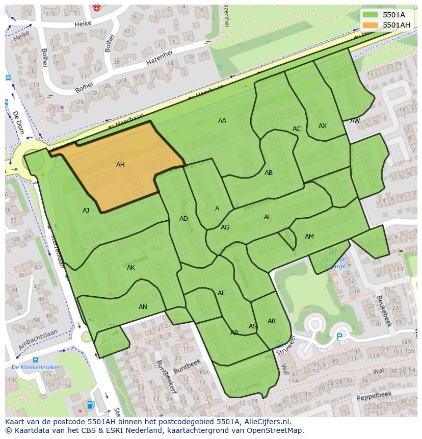 Afbeelding van het postcodegebied 5501 AH op de kaart.