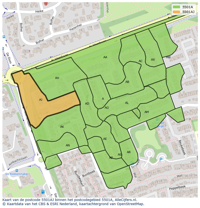Afbeelding van het postcodegebied 5501 AJ op de kaart.