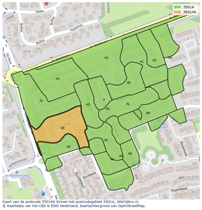 Afbeelding van het postcodegebied 5501 AK op de kaart.