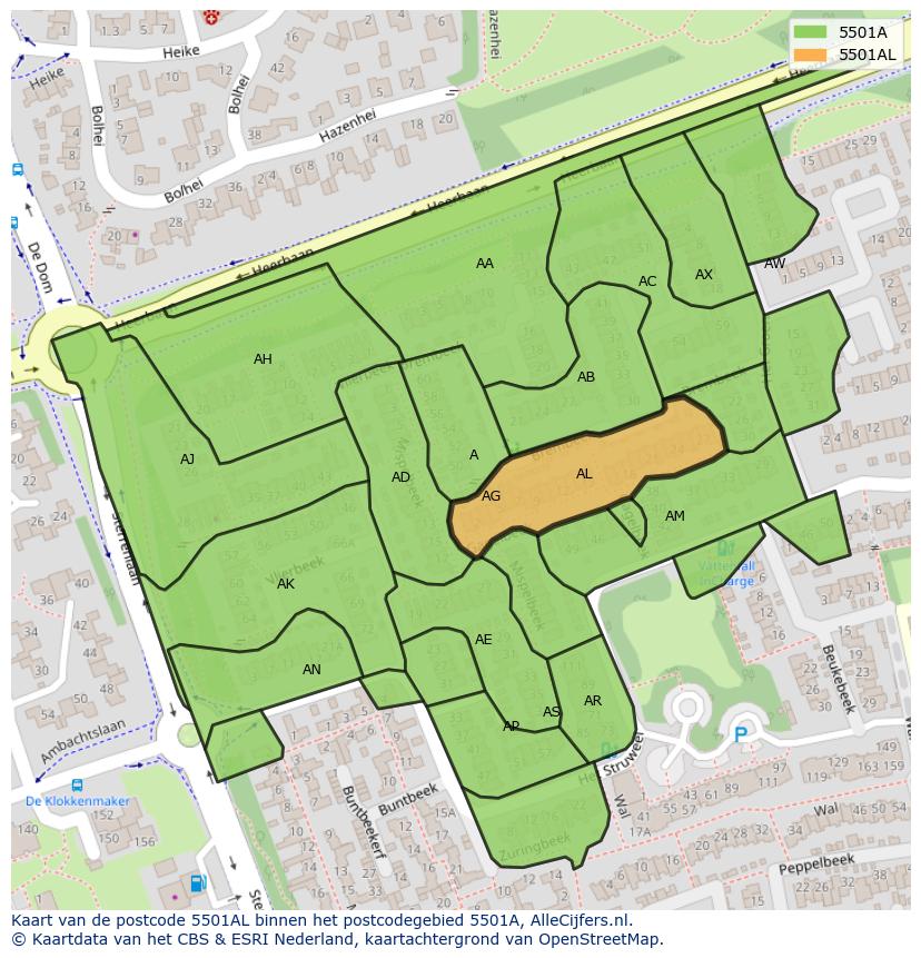 Afbeelding van het postcodegebied 5501 AL op de kaart.