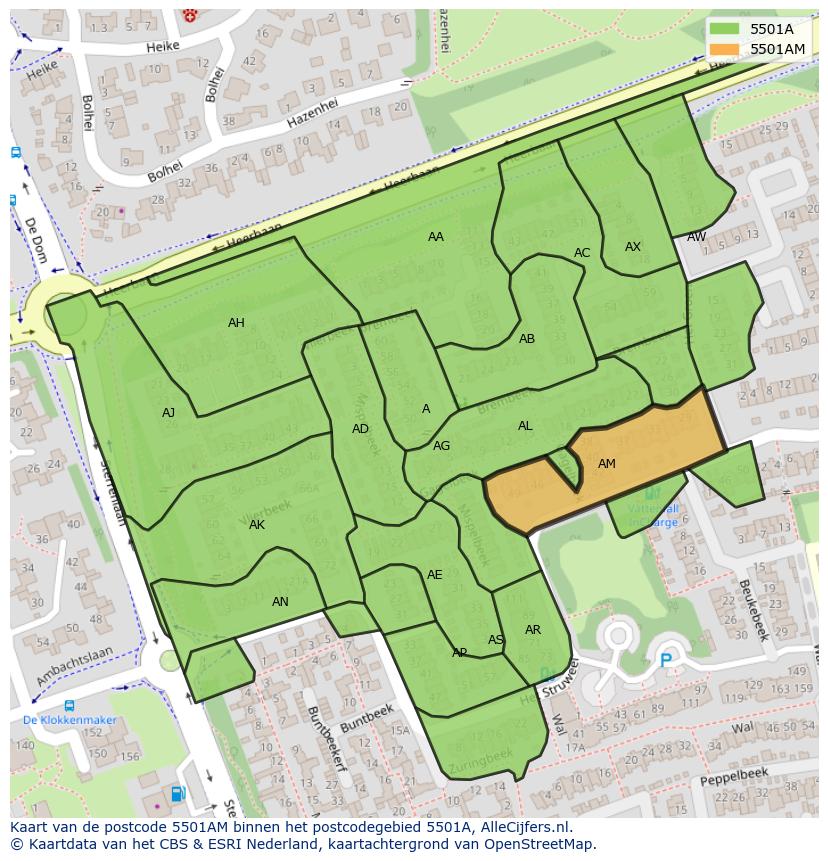 Afbeelding van het postcodegebied 5501 AM op de kaart.