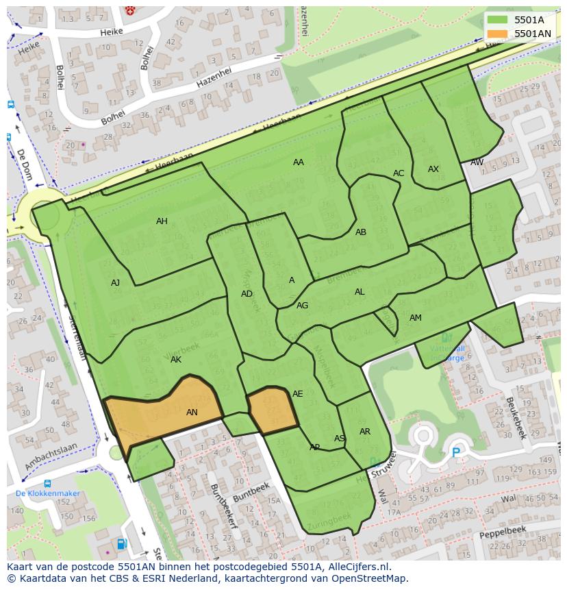 Afbeelding van het postcodegebied 5501 AN op de kaart.