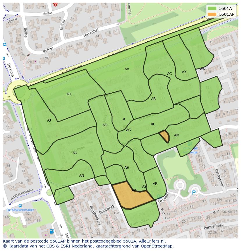 Afbeelding van het postcodegebied 5501 AP op de kaart.