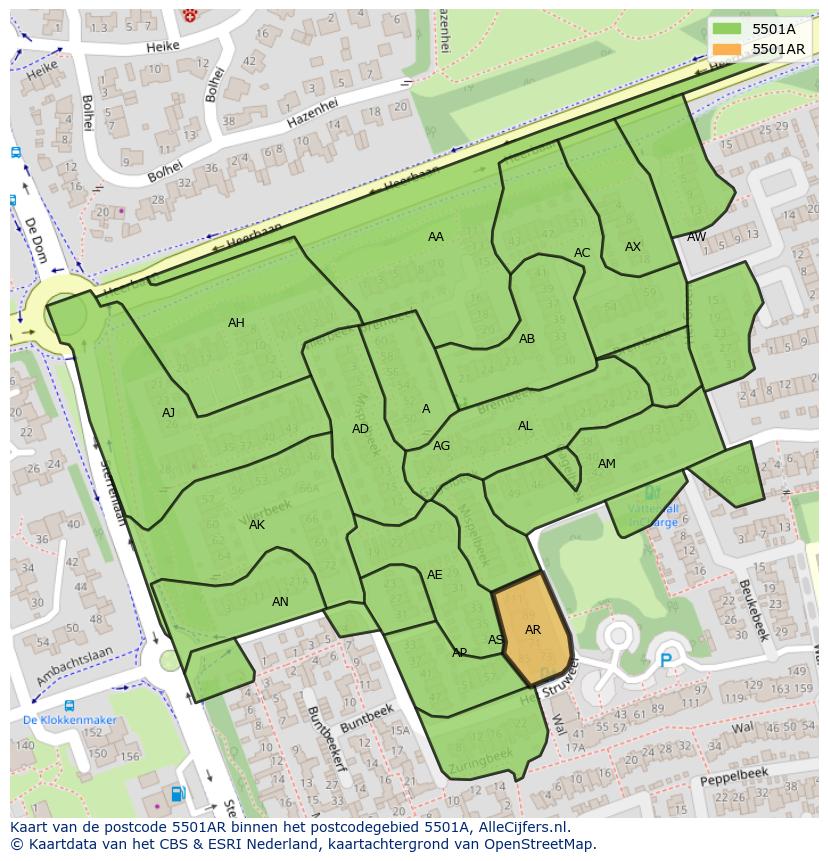 Afbeelding van het postcodegebied 5501 AR op de kaart.