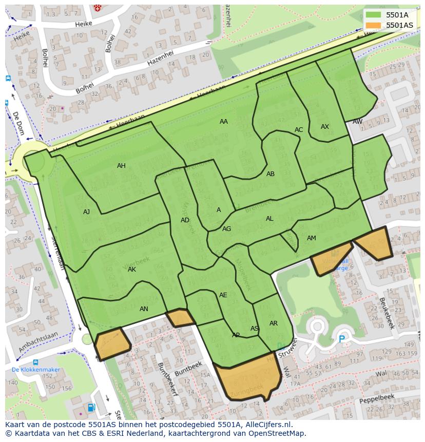 Afbeelding van het postcodegebied 5501 AS op de kaart.