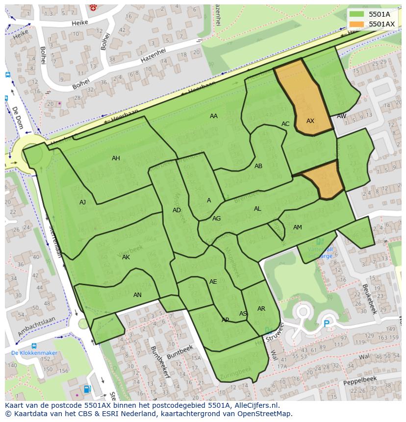 Afbeelding van het postcodegebied 5501 AX op de kaart.