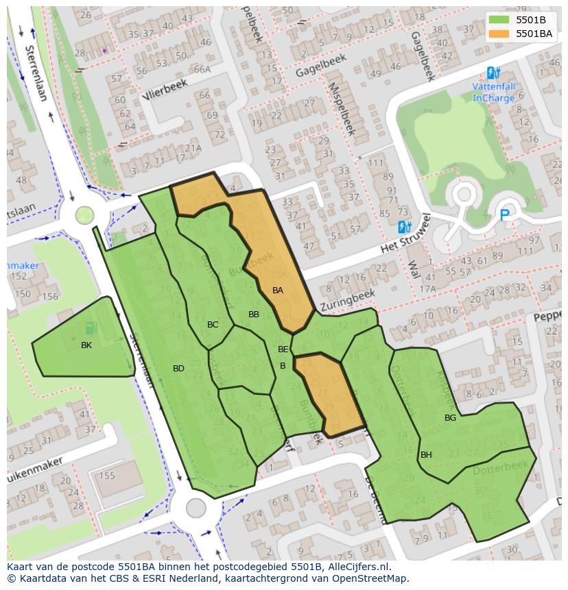 Afbeelding van het postcodegebied 5501 BA op de kaart.